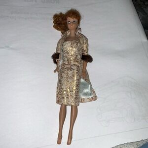 Vintage 1962 60s Barbie Evening Splendor Rare Collectible Gold Dress Jacket Fur